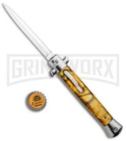 11" Italian Stiletto OTF Automatic Knife Yellow Acrylic Dagger (4.75" Satin) 11 11" Italian Stiletto OTF Automatic Knife Yellow Acrylic Dagger (4.75" Satin) -Best Knifes Shop 11in Italian Stiletto OTF Auto Yellow Acrylic Dagger Satin GX 33859 jr bottlecap large