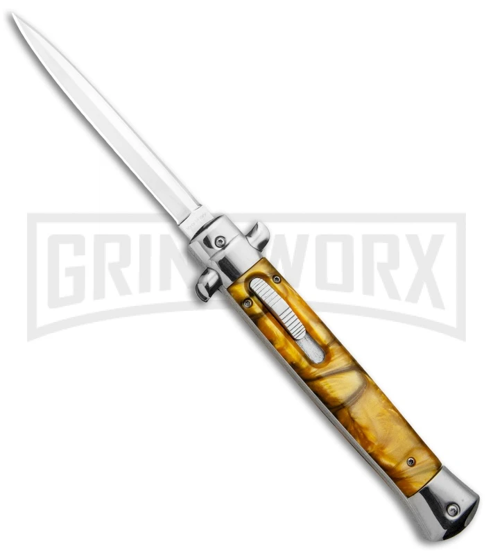 11" Italian Stiletto OTF Automatic Knife Yellow Acrylic Dagger (4.75" Satin) 3 11" Italian Stiletto OTF Automatic Knife Yellow Acrylic Dagger (4.75" Satin)
