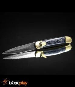 9" Damascus Leverlock Blackwood Automatic Knife - Dagger Damascus Plain -Best Knifes Shop 8.75in LL Dagger Auto Stiletto Blackwood Damascus LV1B BHQ 71507 jr large