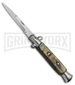 9.5" Anomaly Stiletto Caramel Swirl Automatic Knife - Bayo Satin Plain