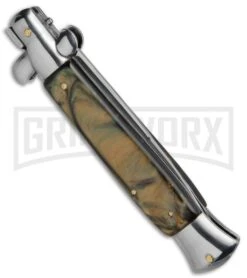 9.5" Anomaly Stiletto Caramel Swirl Automatic Knife - Bayo Satin Plain 8 9.5" Anomaly Stiletto Caramel Swirl Automatic Knife - Bayo Satin Plain -Best Knifes Shop 9.5in Anomaly Stiletto Caramel Swifl Bayo Satin WNS A155CR BP 20257 jr side large