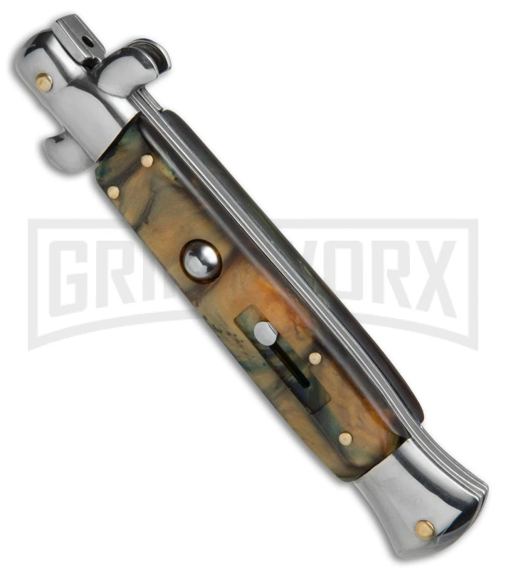 9.5" Anomaly Stiletto Caramel Swirl Automatic Knife - Bayo Satin Plain 4 9.5" Anomaly Stiletto Caramel Swirl Automatic Knife - Bayo Satin Plain - Image 2