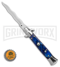 9" Anomaly Stiletto Blue Pearlex Automatic Knife - Satin Kriss 9 9" Anomaly Stiletto Blue Pearlex Automatic Knife - Satin Kriss -Best Knifes Shop 9in Anomaly Stiletto Blue Pearlex AK Satin Kriss BHQ 162171 td size large