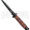 9" Anomaly Stiletto Red Skull Automatic Knife - Bayonet Black Plain -Best Knifes Shop 9in Anomaly Stiletto Red Skull Bayo Black Plain A150ZR BP 23751 jr large