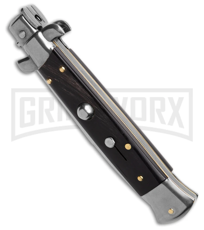 9" Frank B. Buffalo Horn Automatic Stiletto Knife - Bayonet 4 9" Frank B. Buffalo Horn Automatic Stiletto Knife - Bayonet - Image 2