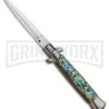 Frank B 9" Italian Stiletto Abalone Automatic Knife - Dagger Satin -Best Knifes Shop 9in Frank B Genuine Abalone Automatic Stiletto Dagger BP 8804 jr large