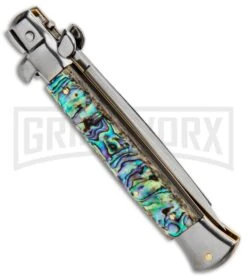 Frank B 9" Italian Stiletto Abalone Automatic Knife - Dagger Satin -Best Knifes Shop 9in Frank B Genuine Abalone Automatic Stiletto Dagger BP 8804 jr side large