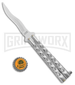 Kriss Blade Silver Butterfly Balisong Knife - Satin Plain -Best Knifes Shop 9in Silver Butterfly Kriss Blade Satin GX 2609 jr bottlecap large