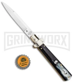 AGA Campolin 10" Brazilian Horn Frosolone Stiletto Automatic Knife - Bayonet -Best Knifes Shop AGA Campolin 10in Brazilian Horn Frosolone Stiletto Auto Bayo GX 29289 jr bottlecap large