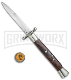 AGA Campolin 13" Stiletto Swinguard Cocobolo Wood Automatic Knife - Bayonet -Best Knifes Shop AGA Campolin 13in Swingaurd Auto Cocobolo Satin Bayo BHQ 77551 jr bottlecap large