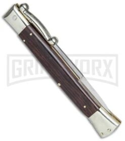 AGA Campolin 13" Stiletto Swinguard Cocobolo Wood Automatic Knife - Bayonet -Best Knifes Shop AGA Campolin 13in Swingaurd Auto Cocobolo Satin Bayo BHQ 77551 jr side large
