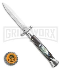 AGA Campolin 9" Stiletto Swinguard Brazilian Horn Automatic Knife - Dagger 9 AGA Campolin 9" Stiletto Swinguard Brazilian Horn Automatic Knife - Dagger -Best Knifes Shop AGA Campolin 9 Swinguard Automatic Knife Brazilian Horn 5.75 Satin Dagger BHQ 121424 LS Bottlecap large