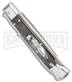 AGA Campolin 9" Stiletto Swinguard Brazilian Horn Automatic Knife - Dagger 7 AGA Campolin 9" Stiletto Swinguard Brazilian Horn Automatic Knife - Dagger -Best Knifes Shop AGA Campolin 9 Swinguard Automatic Knife Brazilian Horn 5.75 Satin Dagger BHQ 121424 LS Spine large