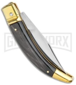AGA Campolin Diana Dark Horn Lever Lock Automatic Brass - 3.75" Satin -Best Knifes Shop AGA Campolin Diana LL Auto Brass Dark Horn Satin BHQ 135443 jr side large