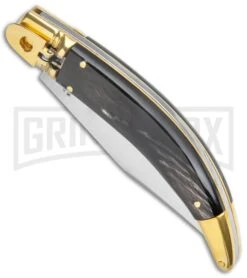 AGA Campolin Diana Dark Horn Lever Lock Automatic Brass - 3.75" Satin -Best Knifes Shop AGA Campolin Diana LL Auto Brass Dark Horn Satin BHQ 135443 jr spine large