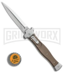 AGA Campolin Zero Brown G-10 Leverlock Automatic Knife - Dagger Satin Plain -Best Knifes Shop AGA Campolin Zero Dagger leverlock brown G10 satin BHQ 74942 er bottlecap large
