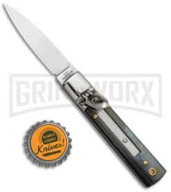 AGA 6" Mini Classic Lever Lock Dark Horn Automatic Knife - Satin Plain -Best Knifes Shop AGA Classic 6in LL Auto Dark Horn Satin GX 36957 jr bottlecap large