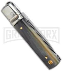 AGA 6" Mini Classic Lever Lock Dark Horn Automatic Knife - Satin Plain -Best Knifes Shop AGA Classic 6in LL Auto Dark Horn Satin GX 36957 jr side large