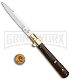 AGA Campolin 11" Frosolone Cocobolo/Brass Stiletto Automatic Knife - Bayonet -Best Knifes Shop AGA Frosolone Cocobolo Brass 11in Bayo BP 29293 jr bottlecap large
