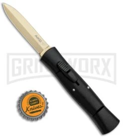 AKC 007 Concord Black OTF Automatic Knife - Dagger Gold Plain -Best Knifes Shop AKC 007 Concord Dagger OTF Auto Black Gold BP 28946 jr bottlecap large
