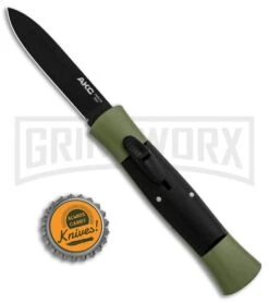 AKC Concord Green/Black OTF Automatic Knife - Flat Black -Best Knifes Shop AKC 007 Concord OTF Green Black Flat GX 30500 jr bottlecap large