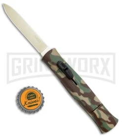 AKC 077 Concord Green Camo OTF Automatic Knife - Flat Gold Plain -Best Knifes Shop AKC 077 Concord OTF Green Camo Gold BHQ 72047 jr bottlecap 2 large