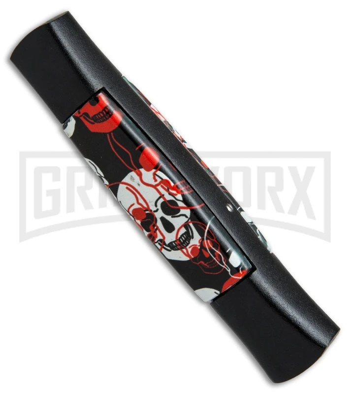 AKC 077 Concord Red/White Skull OTF Automatic Knife - Flat Grind Black Plain 5 AKC 077 Concord Red/White Skull OTF Automatic Knife - Flat Grind Black Plain - Image 3