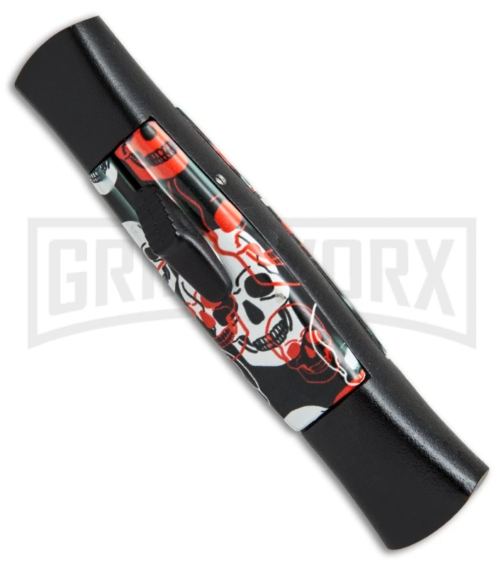 AKC 077 Concord Red/White Skull OTF Automatic Knife - Flat Grind Black Plain 4 AKC 077 Concord Red/White Skull OTF Automatic Knife - Flat Grind Black Plain - Image 2
