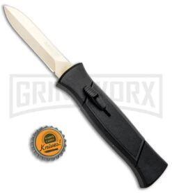 AKC 777 Blackfinger Black OTF Automatic Knife - Dagger Gold Plain -Best Knifes Shop AKC 777 Blackfinger OTF Auto Black Gold Dagger BHQ 92040 jr bottlecap large