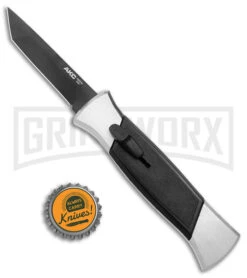 AKC 777 Blackfinger Brushed Aluminum OTF Automatic Knife - Black Tanto -Best Knifes Shop AKC 777 Blackfinger OTF Auto Brushed Aluminum Black Black Tanto BHQ 153398 jr bottlecap large