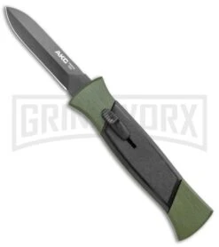 AKC 777 Green Blackfinger Brushed Aluminum OTF Automatic Knife - Black Dagger