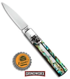 AKC 6" Mini Classic Lever Lock Abalone Automatic Knife - Satin Plain -Best Knifes Shop AKC Classic Lever Lock Abalone BHQ 94620 ns.bottlecap large