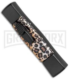 AKC Minion Concord Leopard OTF Automatic Knife - Flat Black Plain -Best Knifes Shop AKC Concord Minion Leopard Flat Blk BP 18949 jr spine large