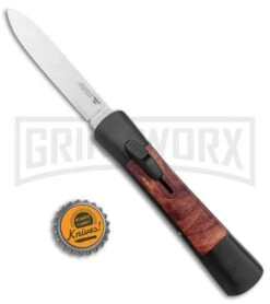 AKC Concord Briar Wood OTF Automatic Knife - Plain Satin Flat -Best Knifes Shop AKC Concord OTF Auto Briar Wood Satin GX 37553 jr bottlecap large