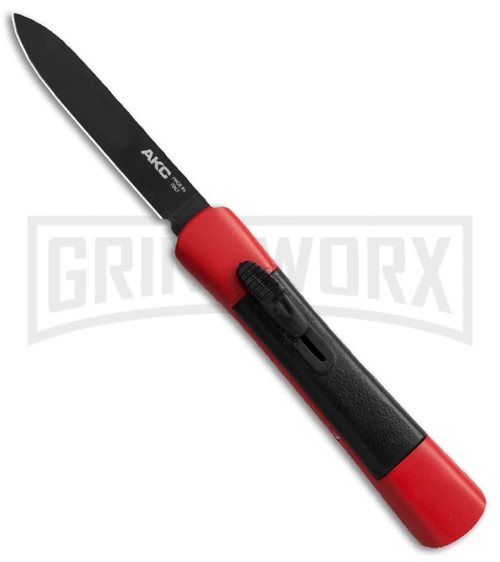 AKC Concord Red/Black OTF Automatic Knife - Flat Grind Black Plain 3 AKC Concord Red/Black OTF Automatic Knife - Flat Grind Black Plain