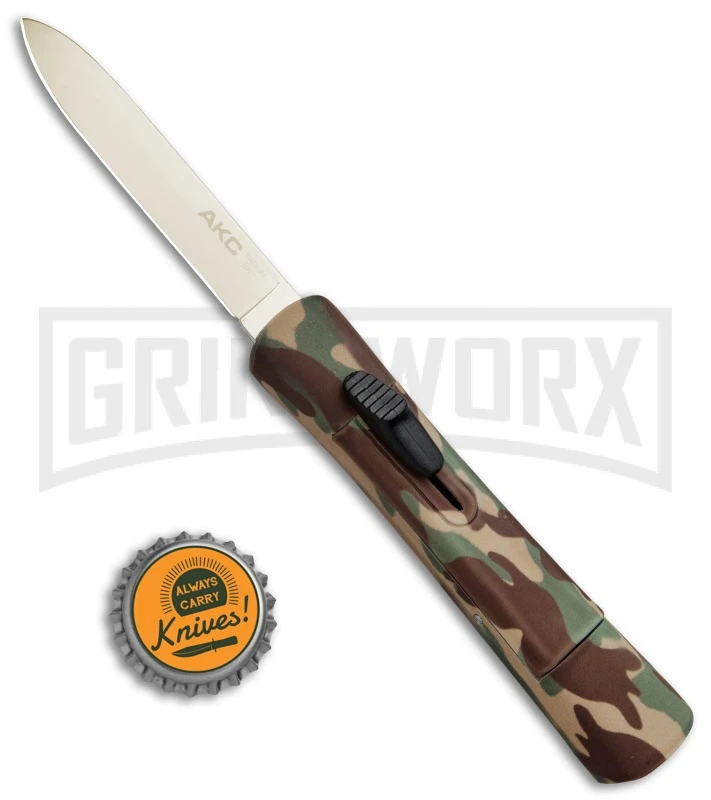 AKC Concord Camo Rubber OTF Automatic Knife - Gold Plain 6 AKC Concord Camo Rubber OTF Automatic Knife - Gold Plain - Image 4