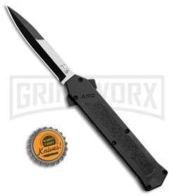 AKC F-16 Black D/A OTF Automatic Knife - Bayo Two Tone -Best Knifes Shop AKC F 16 Black DA OTF Auto Bayo TT Plain BHQ 111245 jr bottlecap large
