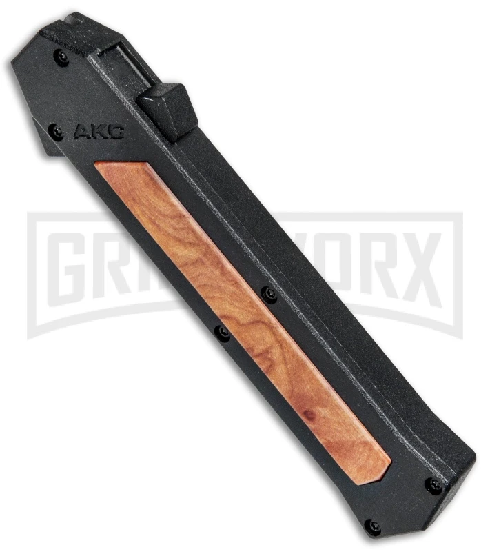 AKC F-16 Black/Wood D/A OTF Automatic Knife - Bayo Satin Plain 4 AKC F-16 Black/Wood D/A OTF Automatic Knife - Bayo Satin Plain - Image 2