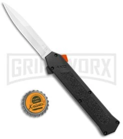 AKC F-16 Black D/A OTF Automatic Knife + Orange Button - Bayo Satin Plain -Best Knifes Shop AKC F 16 DA Bayo OTF Auto Black Orange Button Satin BHQ 102935 jr bottlecap large
