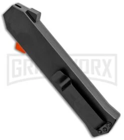 AKC F-16 Black D/A OTF Automatic Knife + Orange Button - Bayo Satin Plain -Best Knifes Shop AKC F 16 DA Bayo OTF Auto Black Orange Button Satin BHQ 102935 jr side large