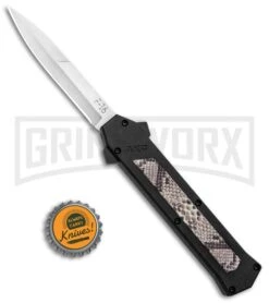 AKC F-16 Diamondback D/A OTF Automatic Knife - Bayo Satin Plain -Best Knifes Shop AKC F 16 DA Bayo OTF Auto Diamondback Satin BHQ 131609 jr bottlecap large