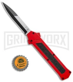 AKC F-16 Red D/A OTF Automatic Knife - Bayo Two Tone Plain -Best Knifes Shop AKC F 16 DA Bayo OTF Auto Red BHQ 112389 jr bottlecap large