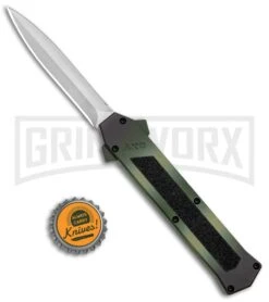 AKC F-16 Green Camo D/A OTF Automatic Knife - Dagger Satin Plain -Best Knifes Shop AKC F 16 DA Dagger Camo OTF Auto Green Satin BHQ 125374 jr bottlecap large