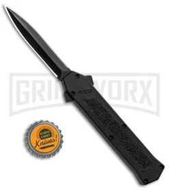 AKC F-16 Black D/A OTF Automatic Knife - Dagger Black Plain -Best Knifes Shop AKC F 16 DA Dagger OTF Auto Black Black GX 33364 jr bottlecap large