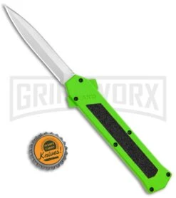 AKC F-16 Neon Green D/A OTF Automatic Knife - Dagger Satin Plain -Best Knifes Shop AKC F 16 DA Dagger OTF Auto Neon Green Satin BHQ 113380 jr bottlecap large