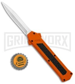 AKC F-16 Orange D/A OTF Automatic Knife - Dagger Satin Plain -Best Knifes Shop AKC F 16 DA Dagger OTF Auto Orange Satin BHQ 91966 jr bottlecap large