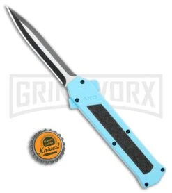 AKC F-16 Teal D/A OTF Automatic Knife - Dagger Two Tone Plain -Best Knifes Shop AKC F 16 DA Dagger OTF Auto Teal TT BHQ 109160 jr bottlecap large