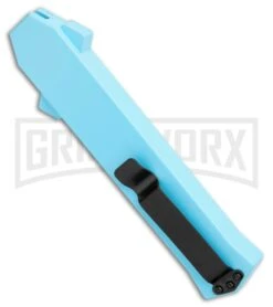 AKC F-16 Teal D/A OTF Automatic Knife - Dagger Two Tone Plain -Best Knifes Shop AKC F 16 DA Dagger OTF Auto Teal TT BHQ 109160 jr side large
