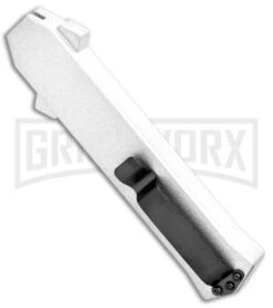 AKC F-16 White D/A OTF Automatic Knife - Dagger Satin Plain -Best Knifes Shop AKC F 16 DA Dagger OTF White Satin BHQ 94221 jr side large