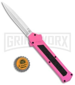 AKC F-16 Pink D/A OTF Automatic Knife - Bayonet Satin Plain -Best Knifes Shop AKC F 16 Pink DA OTF Auto Bayo Satin GX 37618 jr bottlecap large